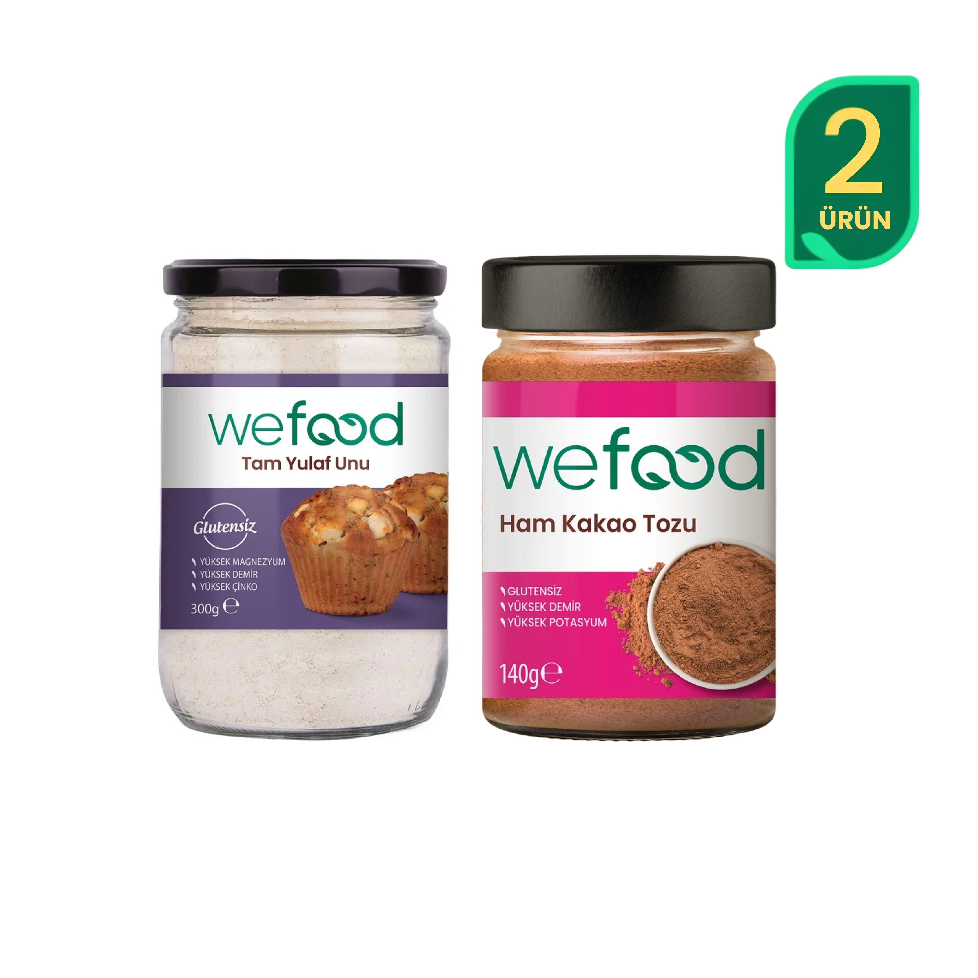 Wefood Ham Kakao Tozu 140 gr + Wefood Glutensiz Tam Yulaf Unu 300 gr
